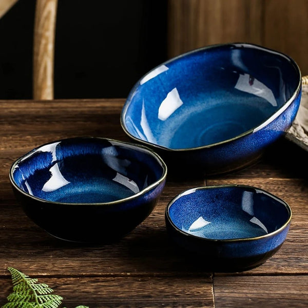 Deep Sea Artisan Ceramic Bowl Set (3-Piece)