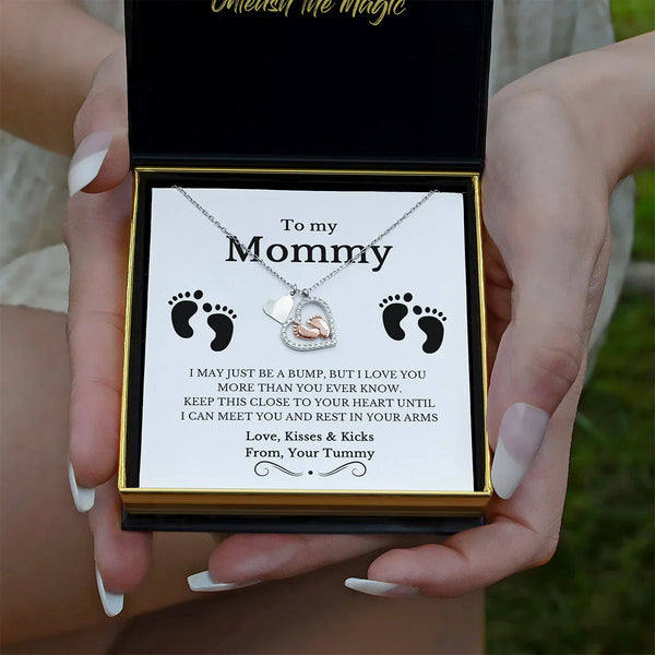 To My Mommy - Baby Feet Heart Pendant Necklace Gift Set