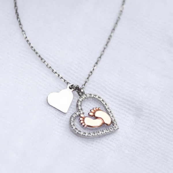 To My Mommy - Baby Feet Heart Pendant Necklace Gift Set