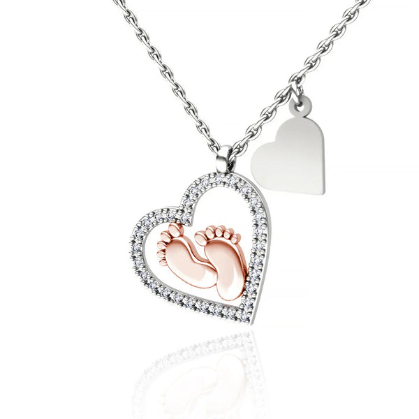 To My Mommy - Baby Feet Heart Pendant Necklace Gift Set