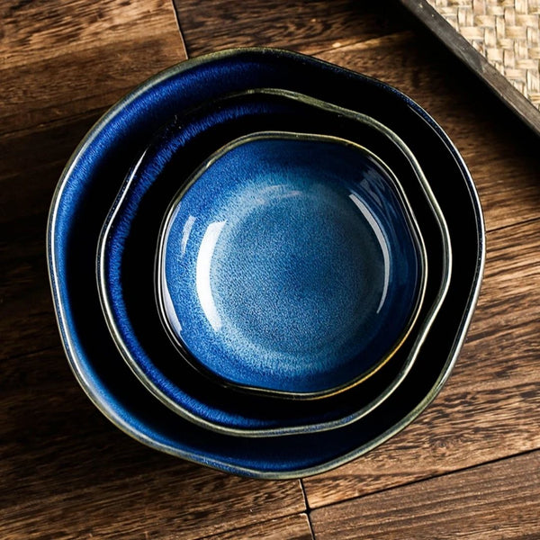 Deep Sea Artisan Ceramic Bowl Set (3-Piece)