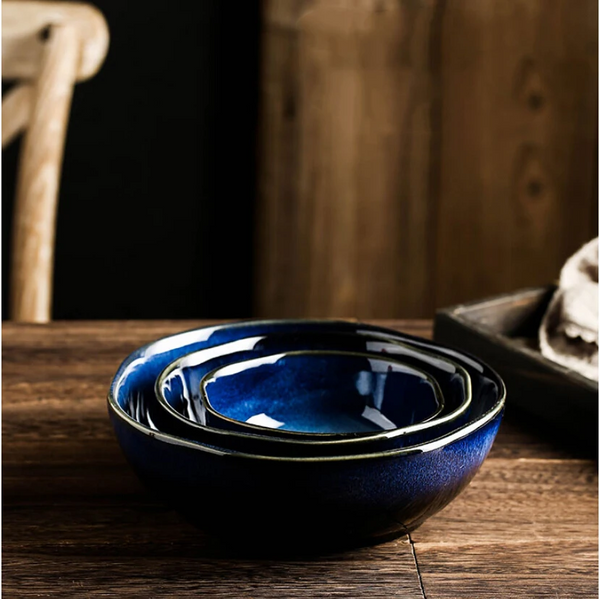 Deep Sea Artisan Ceramic Bowl Set (3-Piece)