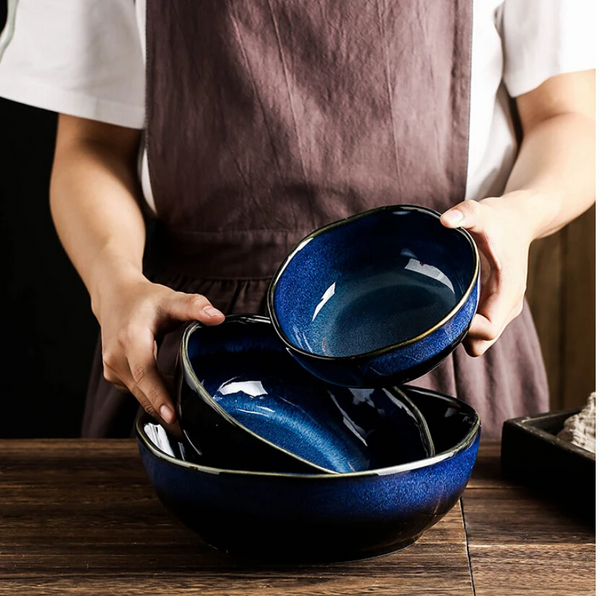 Deep Sea Artisan Ceramic Bowl Set (3-Piece)