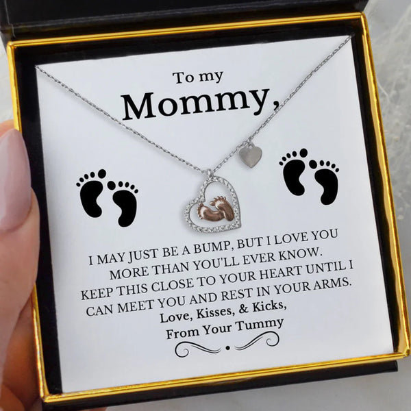 To My Mommy - Baby Feet Heart Pendant Necklace Gift Set